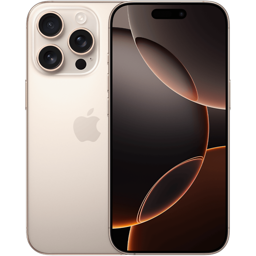 iPhone 16 Pro in Titan Wüstensand von vorne und hinten